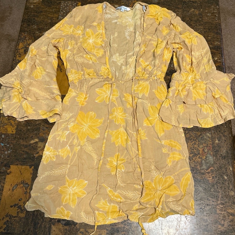Blue Island Womens Size XS Swimsuit Cover Up Floral Flare Sleeves Y2K